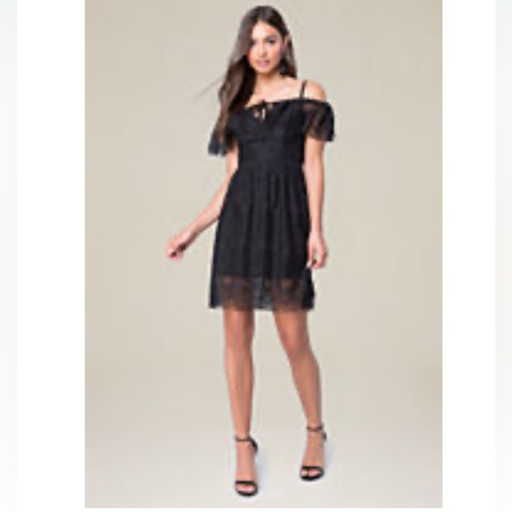 BEBE Lace Off Shoulder Black Dress - XS
